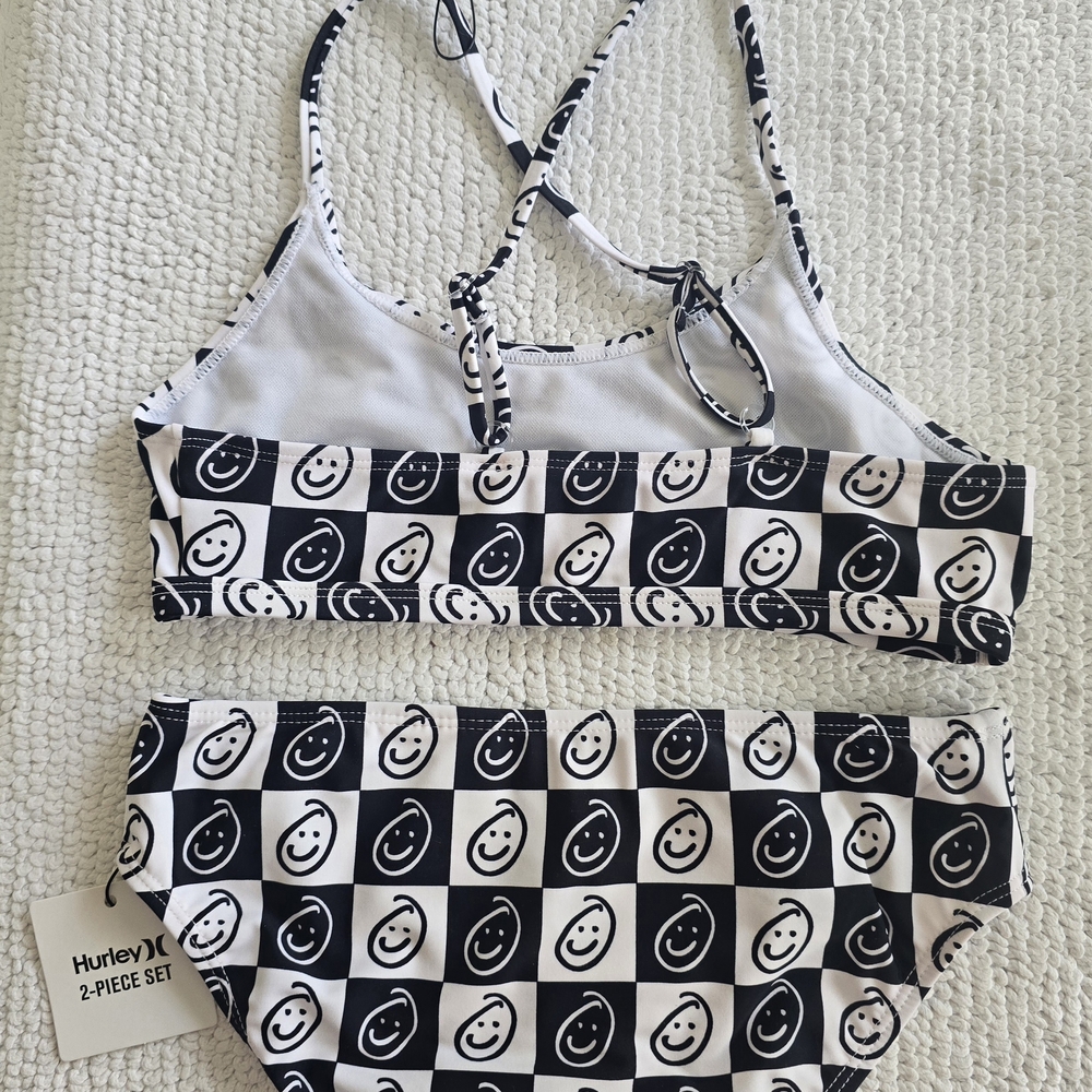 Hurley Black & White 2-Piece Girl's Bathing Suit - Picture 2 of 4